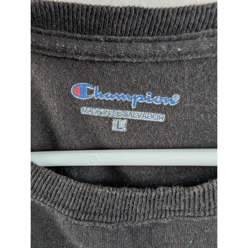 Men's Black Champion 1919 Split Script Logo T-shirt Gothic Font Size Large - Picture 3 of 4
